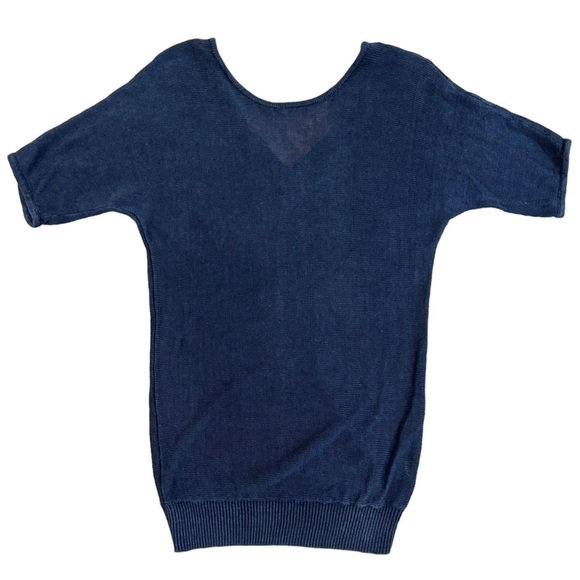 Talbots 100% Linen Short Sleeve Crew Neck Sheer Knit Sweater Navy Size XS - Picture 3 of 10